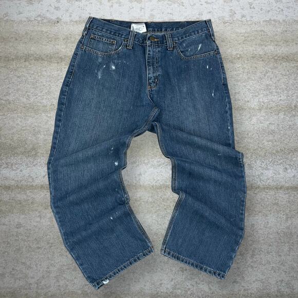 Vintage 90s Carhartt Jeans 34x28 Relaxed Fit Dark Wash Denim - Picture 2 of 8